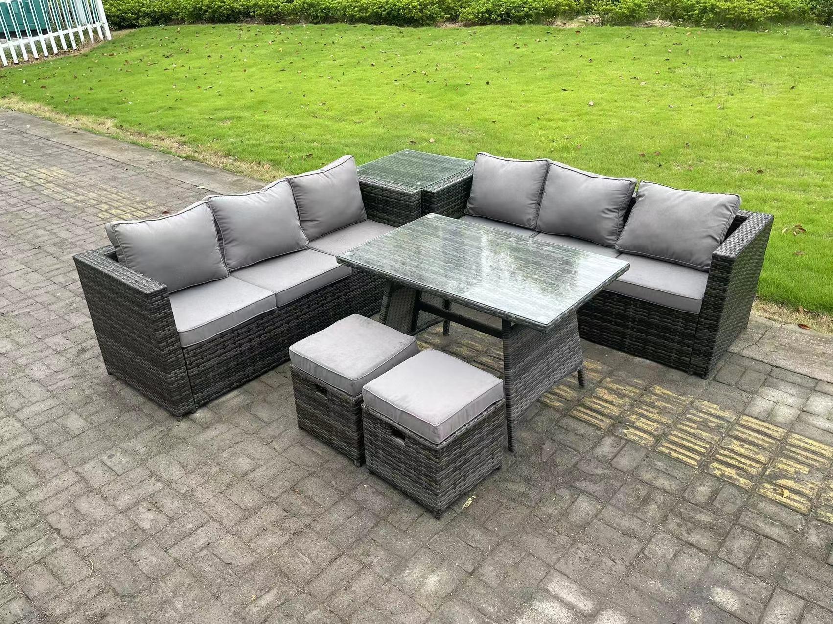 8 Seater Wicker PE Rattan Garden Dining Set Outdoor Furniture Sofa with Side Table Dining Table Stoo
